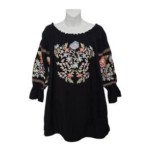 Free People Fleur Du Jour Enchanted Garden Mini Dress M Black Embroidered Floral